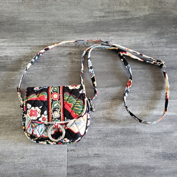 Vera Bradley Handbags - Black Red Tropical Vera Bradley Mini Crossbody